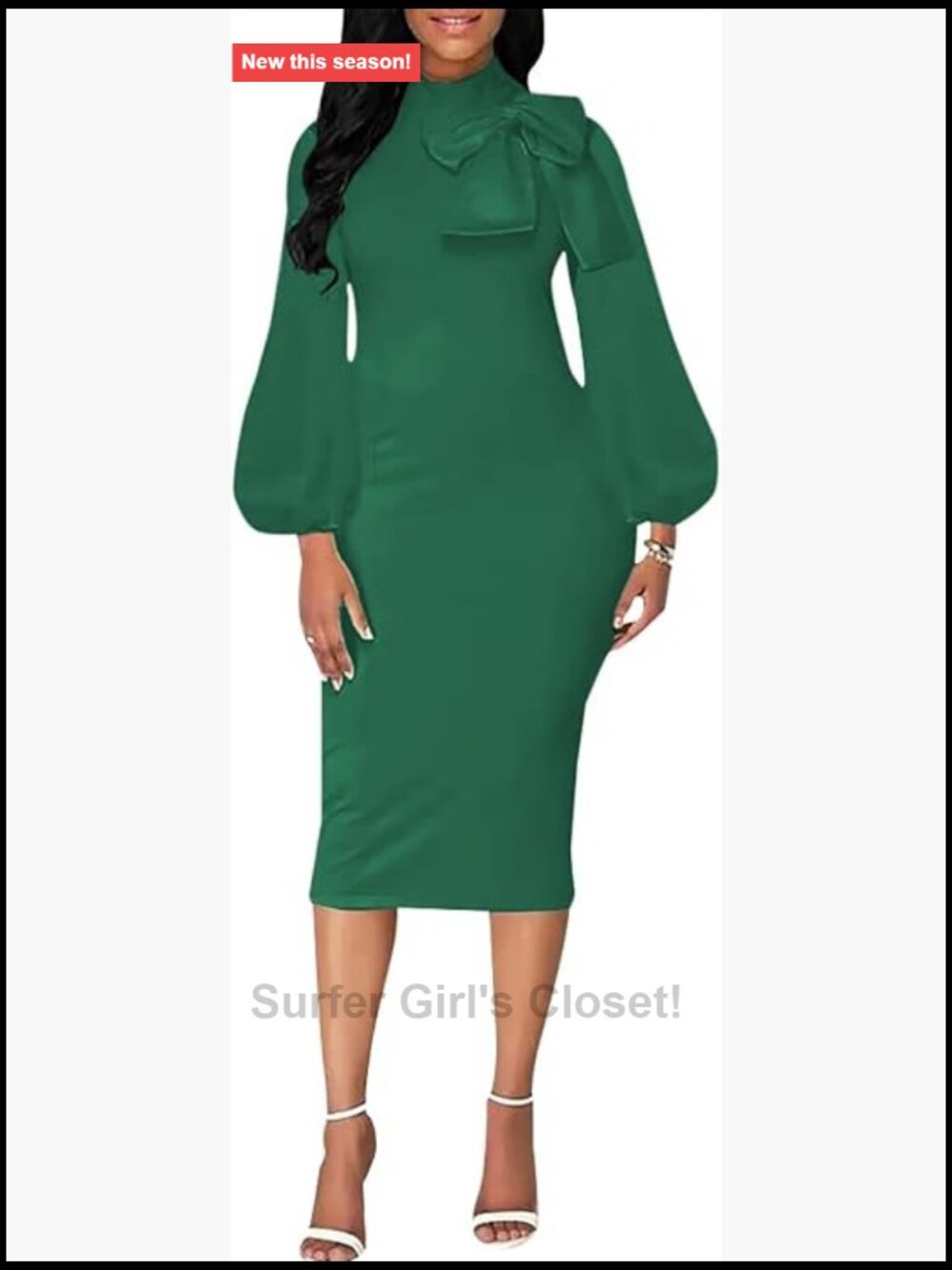 Women's Long Sleeve Bow Knot Midi Dress Bodycon